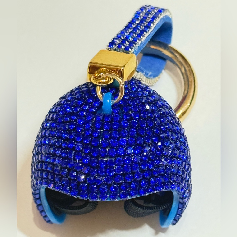 Blue Football Helmet Rhinestone Keychain Bag Charm New